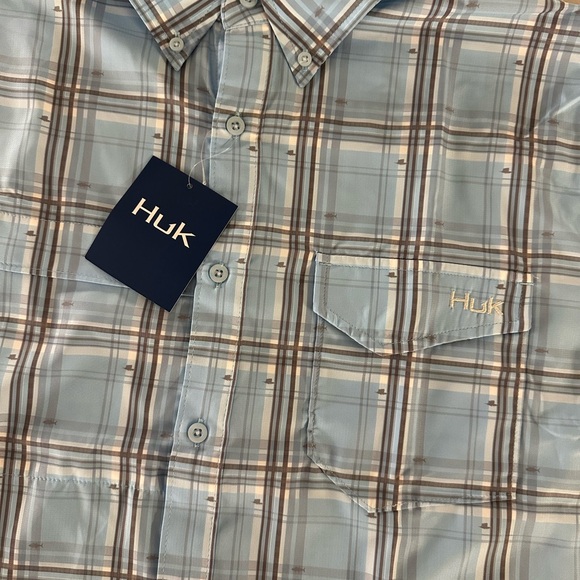 Huk Shirt Mens Large Blue Fish Short Sleeve Fishing Vented Back NEW - Picture 2 of 8